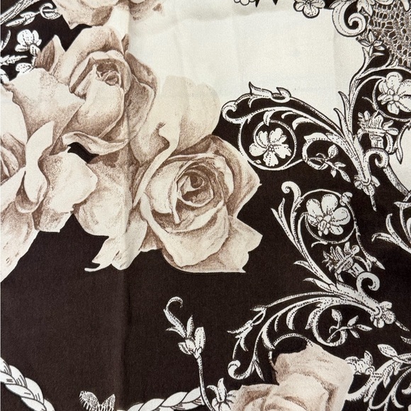 St. John Handbags - St John Silk Y2K Scarf Chocolate Brown Cream Floral Lace Print Oblong Wrap Roses